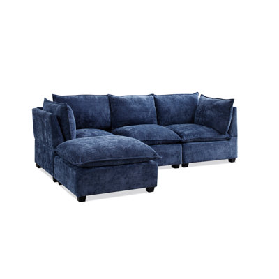 Modern Sectional Sofa,L-Shape Linen Fabric Corner Couch Set With Convertible Ottoman For Living Room, Apartment, Office