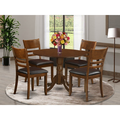  L'ensemble 5 pièces de table et chaises de cuisine comprend une table de salle à manger ronde avec Dropleaf et 4 chaises de salle à manger en similicuir, espresso de 42 po x 42 po