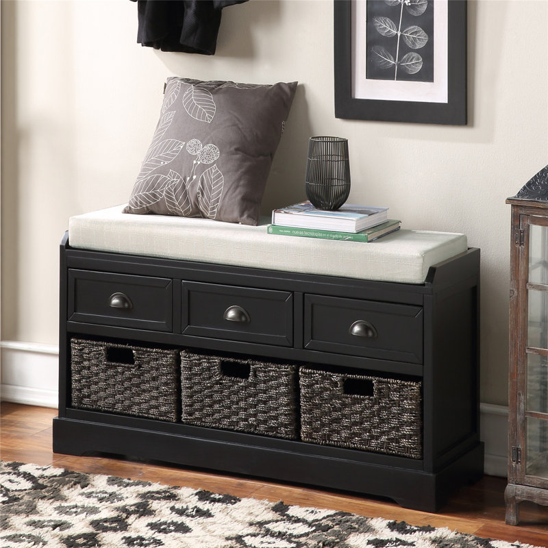 Banc de rangement en bois avec 3 tiroirs et 3 paniers Homes Collection, Blanc / noir