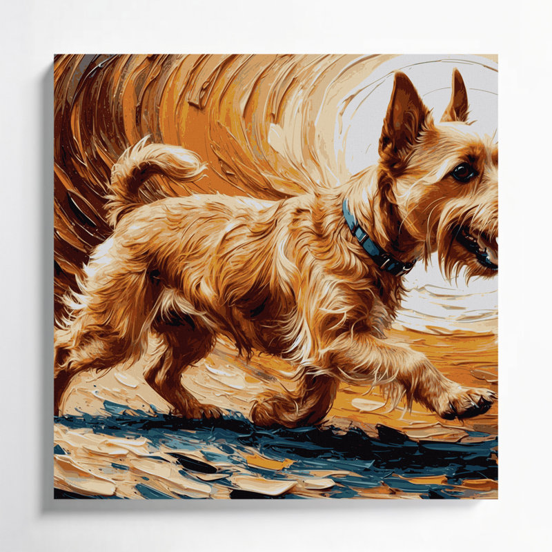 «Dogs Norwich Terrier», art mural sur toile beige, H 16 po x l 16 po