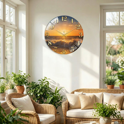 Horloge murale décorative en verre Sunset Ocean