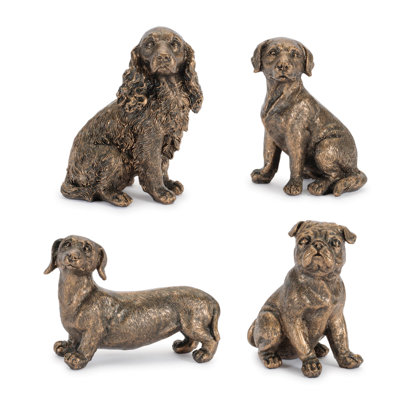Figurine de chien finition bronze (ensemble de 8)
