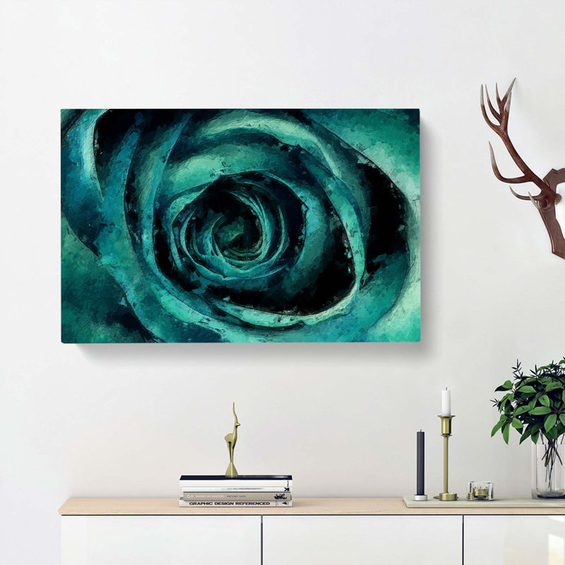 A Teal Rose in Abstract - Wrapped Canvas, 40cm H x 60cm W x 3cm D