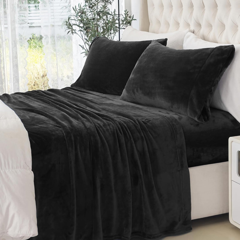 Microfiber - Set of 4, Twin Sheet Set + 2 Standard Pillowcases, Black