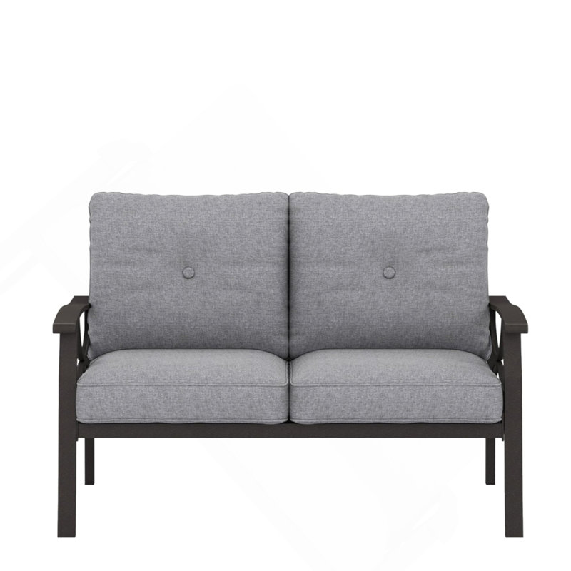 48" All-Weather Metal Loveseat 2 Seats Couch Sofa With  Cushions With  Frame, Gray