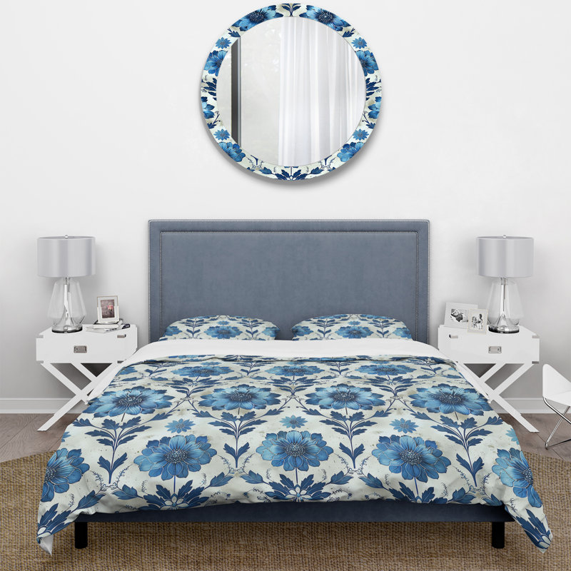 Blue Traditional Floral Wreath Gardens - Ensemble de housse de couette Traditional