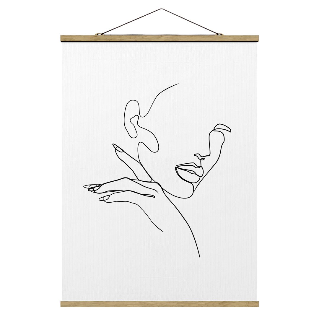 Stoffbild Mit Posterleisten - Line Art Frau Portrait Schwarz Weiß - Hochformat 4:3