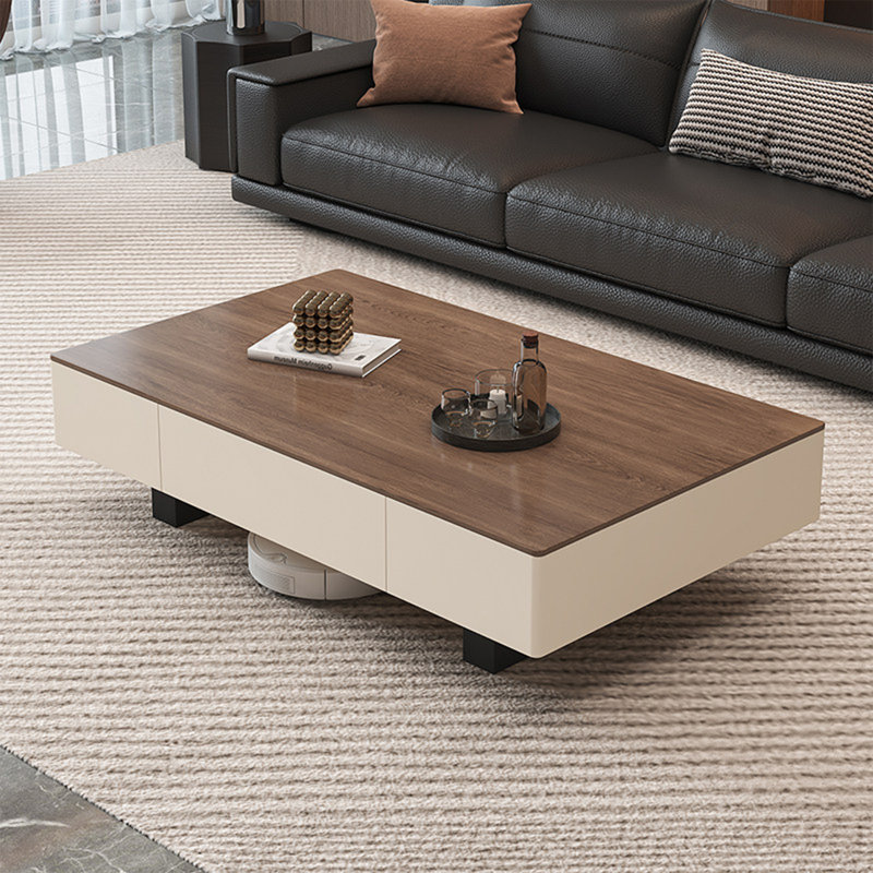 Table basse Modern, H 16,5 po x L 55,1 po x l 27,6 po, Beige/noir