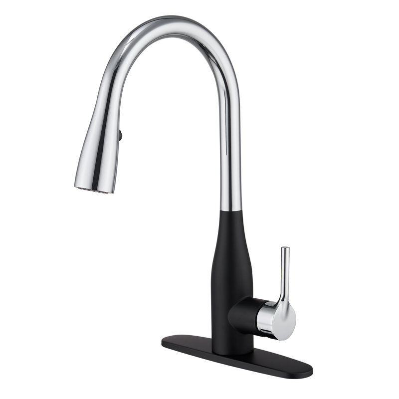 Robinet de cuisine à poignée simple rétractable, Noir / argent