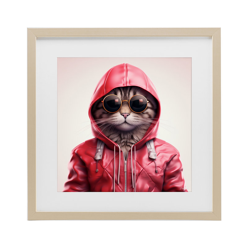 Hipster Cat in Stylish Veste, reproduction encadrée sous verre, design par Roozbeh, H 16 po x l 16 po