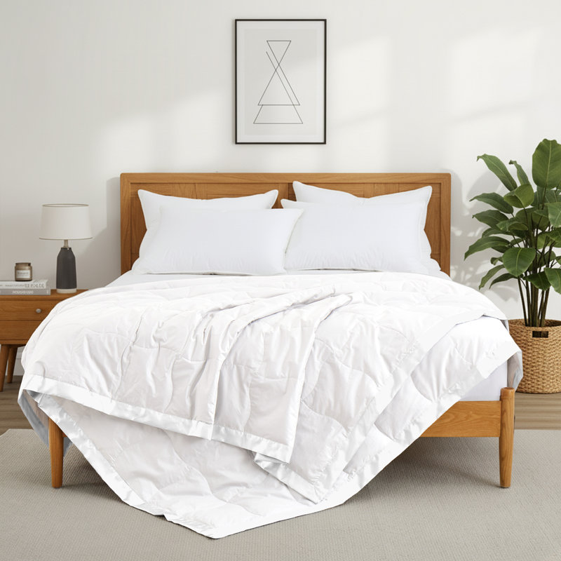 Couverture en duvet et fibre de duvet d'oie, édredon toutes saisons avec bordure en satin - Coquille douce et respirante - à superposer - Lavable à la machine