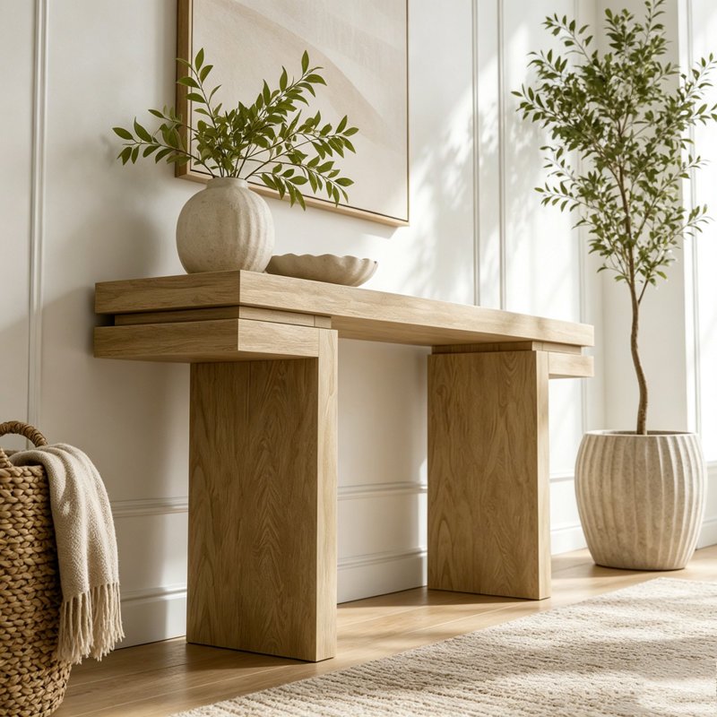 Console extra large plaquée en bois véritable, Oak