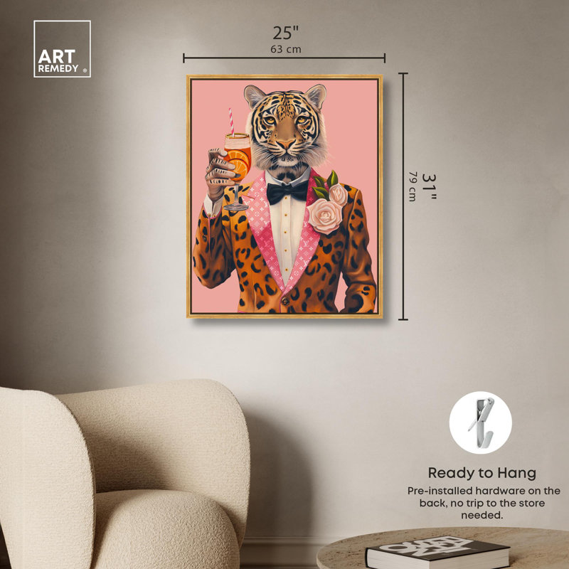 «Tiger Bellini», art mural Glam, H 31 po x l 25 po, Cadre flottant doré