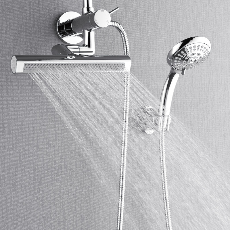 Mini pomme de douche 8 pouces FORNO ACQUA AcquaFALL, finition en acier inoxydable poli, pomme de douche à effet de pluie, pomme de douche à main, jets de corps, débit de 1,8 GPM