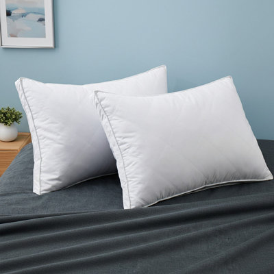Set of 2 Gusset Goose Feathers Bed Pillows Peach Skin Cover, King Size Bed Pillow