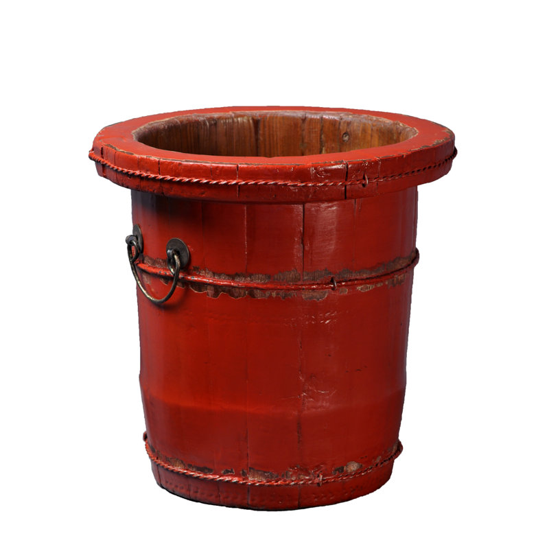Seau en bois chinois avec poignées fer, rouge
