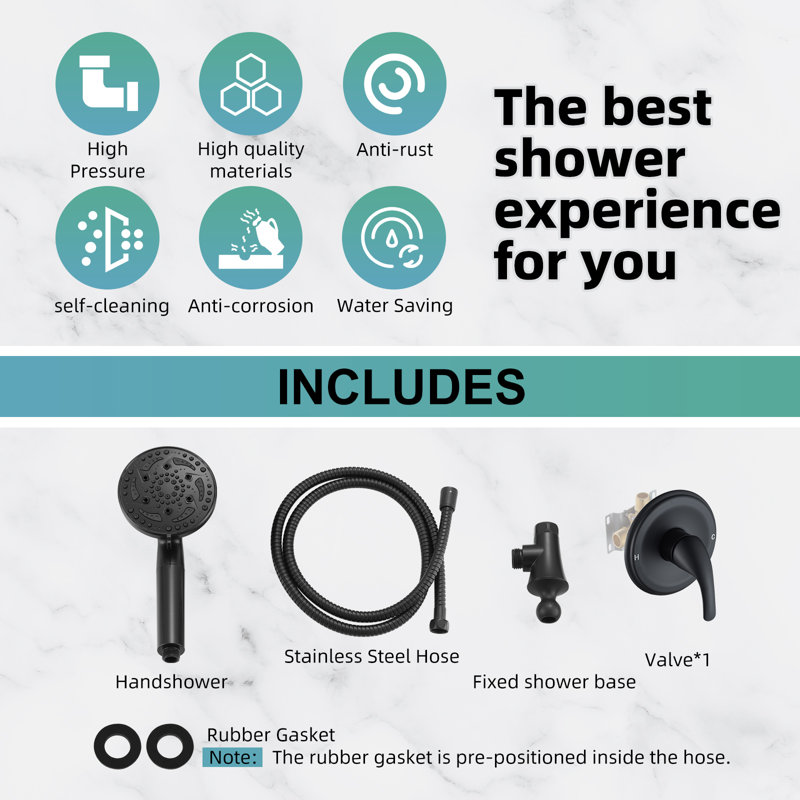 Removable 7-Spray Shower Head with Rough in-Valve, Matte Black
