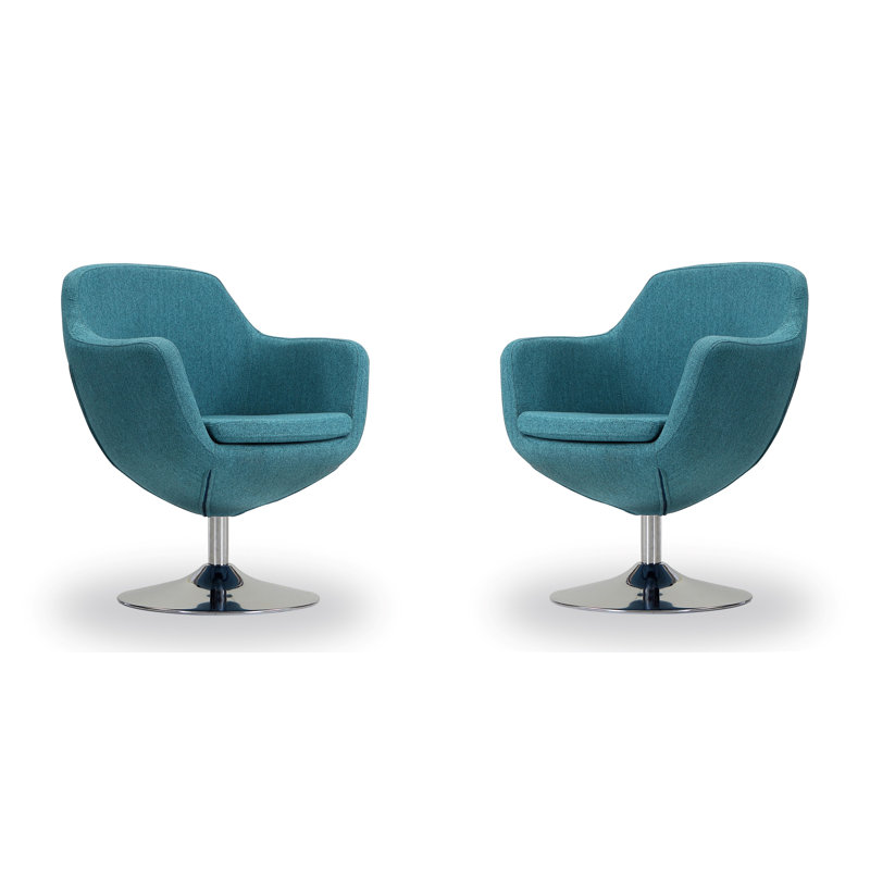 Chaise d'appoint pivotante rembourrée en métal Cesson, Sergé de polyester bleu