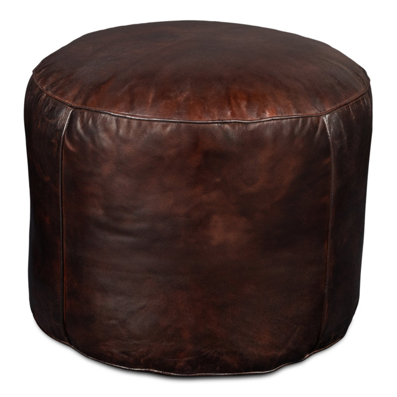 Round Pouf, Chocolate Genuine Leather