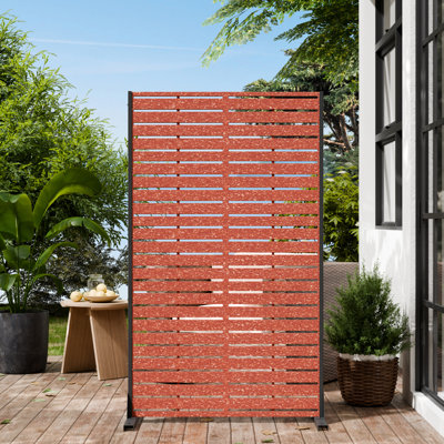 Maple Red 5-Panel Room Divider, Louvered Folding Privacy Screen Partition