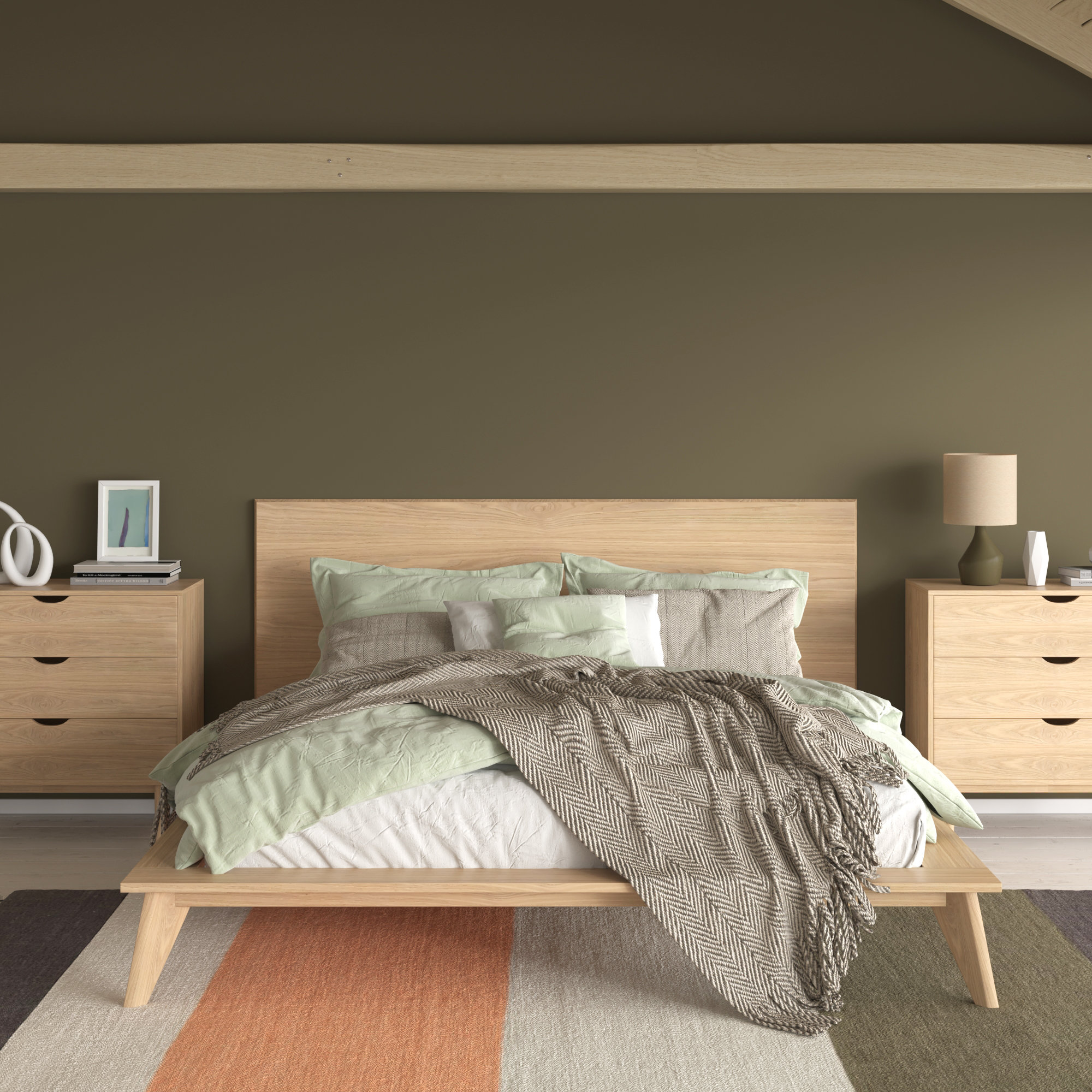 Florian Platform Bed, White Wash, Queen
