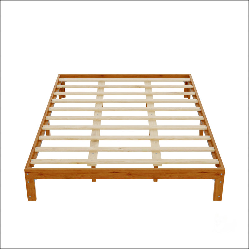 Queen Size Light Brown Solid Wood Platform Bed Frame with Slat Support