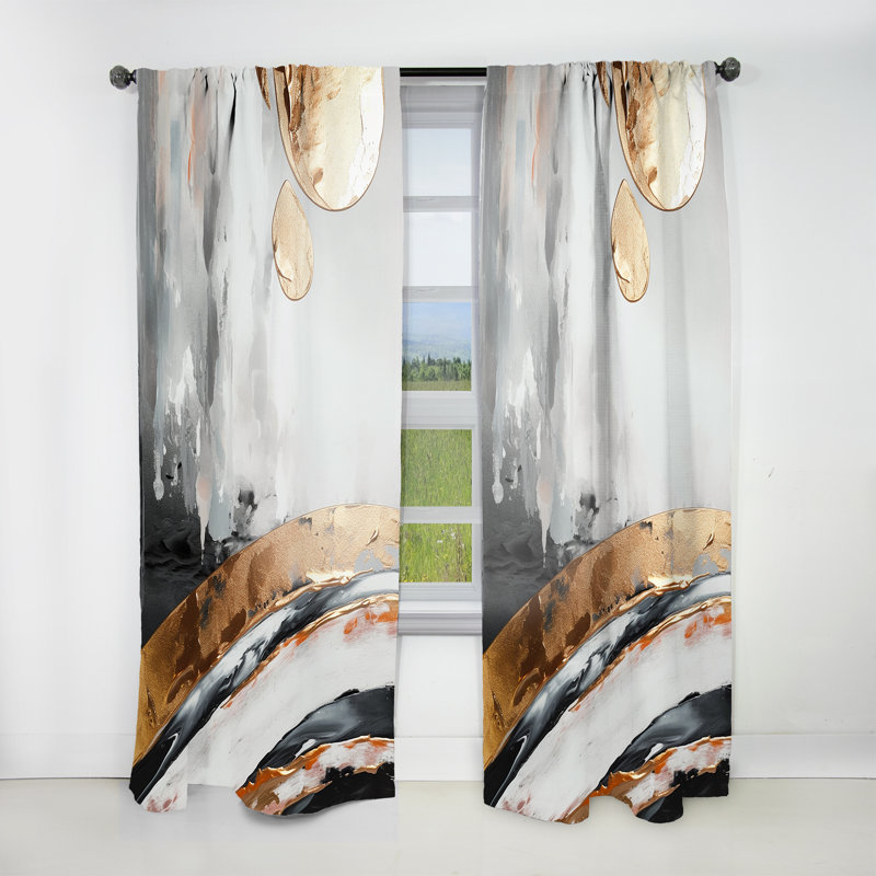 Penington - Gold Grey Marbled Meditations - Modern Curtain - Velvet Room Darkening - 1 panel, 52" W x 120" L