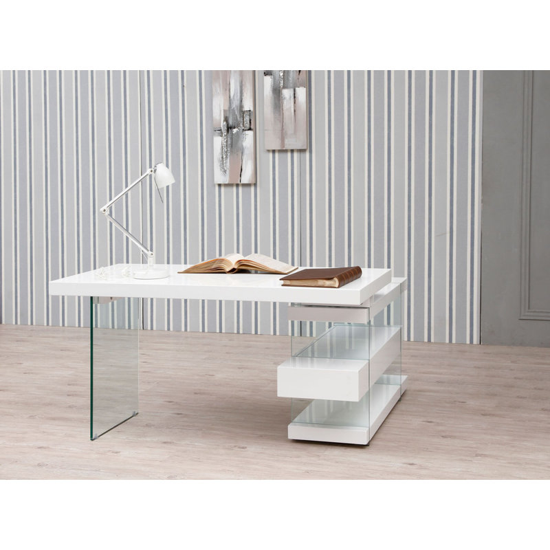 wood writing desk with top, White