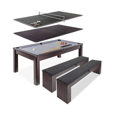 Gosports 7 Ft 3-in-1 Multi Game Pool Table Set with Dining, and Table Tennis Game Includes Storage Bench