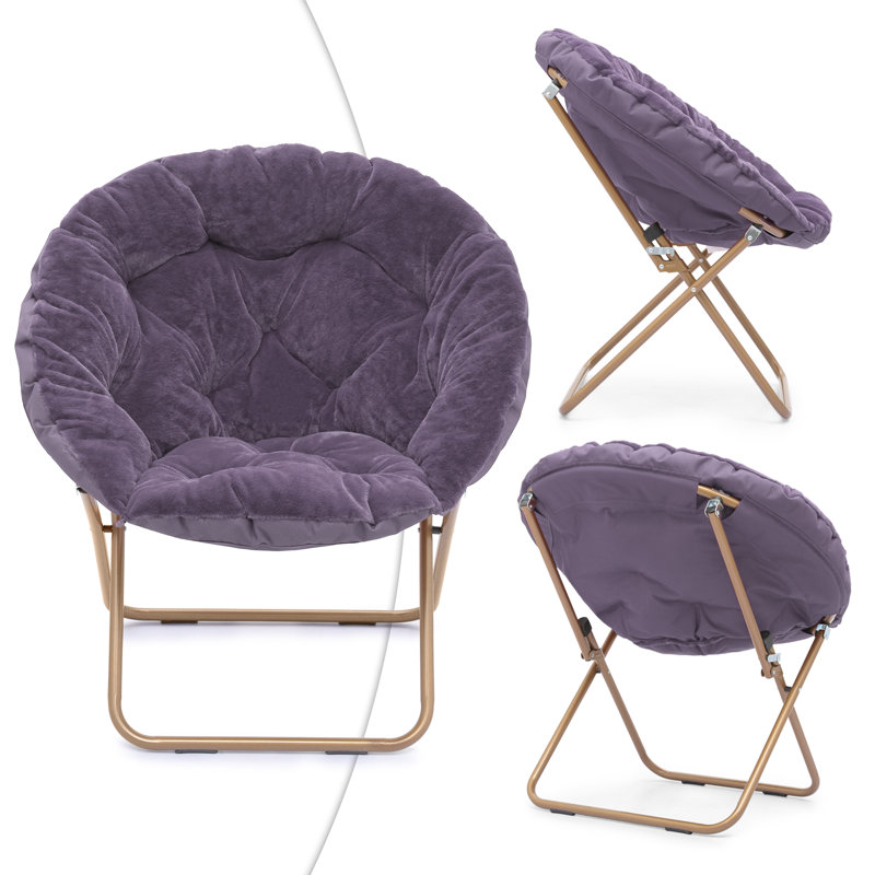 Fauteuil d'appoint pliant avec repose-pieds Marquice, Fourrure synthétique mauve