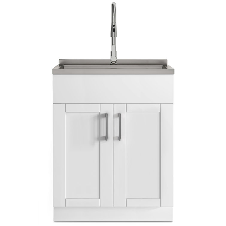 Modern Wide Shaker 28 inch Laundry Cabinet with Faucet and Stainless Steel Sink