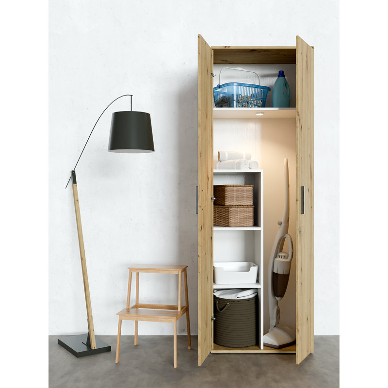 White Utility Closet System, Oak/Black