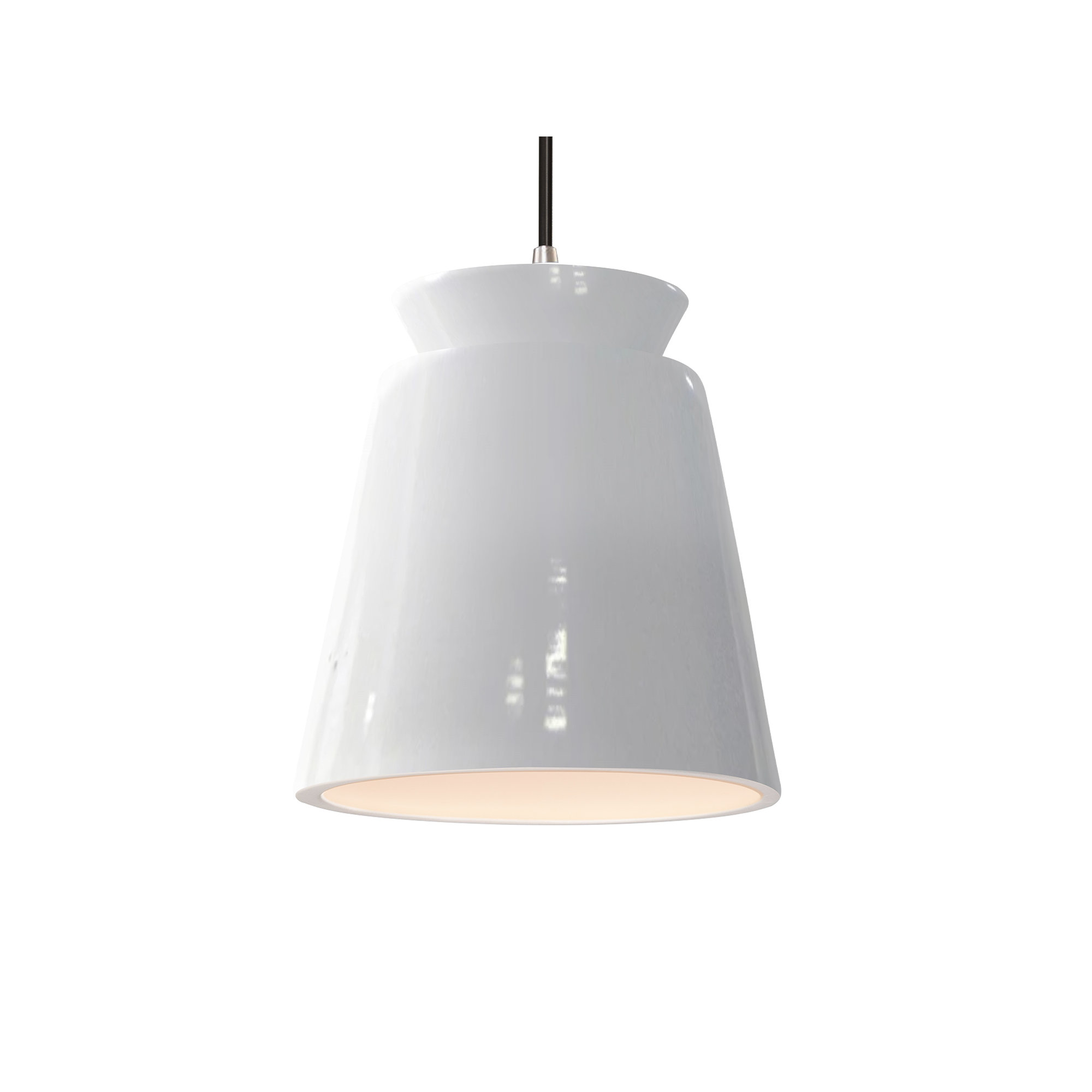 Logan 1 - Light Single Cone Pendant, Gloss White, Incandescent (Not Included), Brushed Nickel
