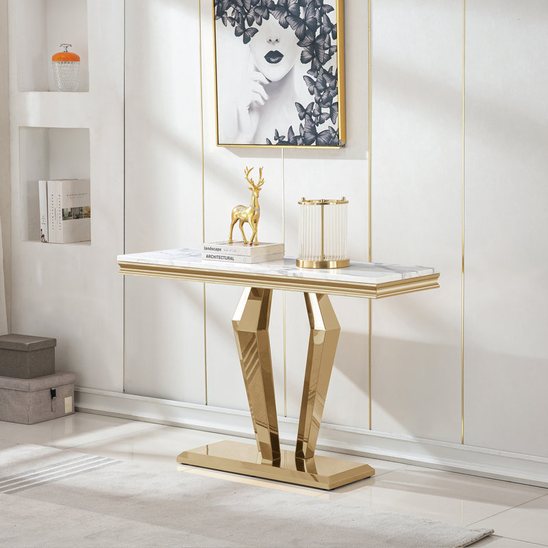 Bomen 46.85'' Console Table, White, Golden