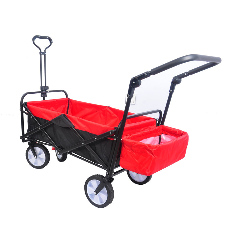 Chariot portatif pliable - Chariot utilitaire d'extérieur avec charge maximale de 68 kg et porte-gobelet Noir + Rouge