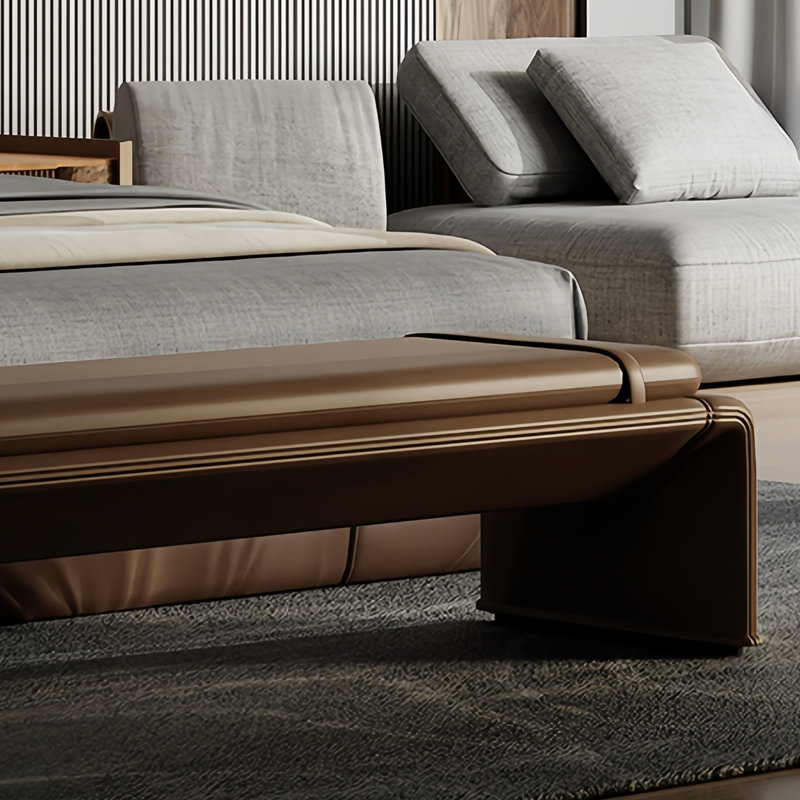 Banc rembourré en cuir Lauriann, Café, H 16,92 po x l 59,05 po x P 19,68 po