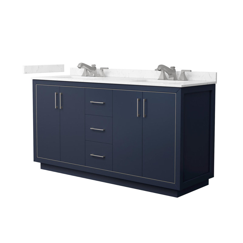 Icon 66" Freestanding Double Bathroom Vanity with Cultured Marble Top, Brushed Nickel, Blue