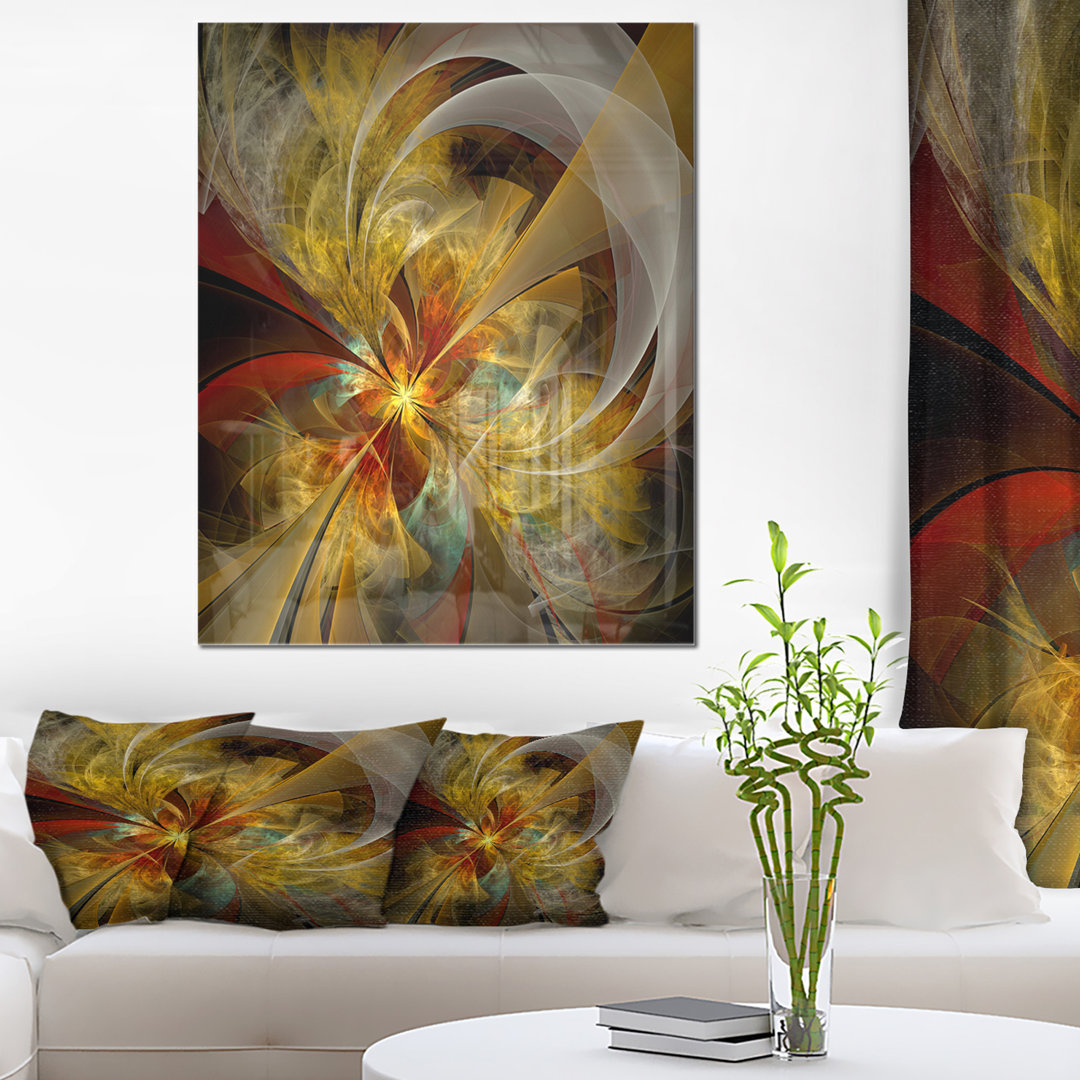 Bright Yellow Symmetrical Flower Design - modern Art on Metal East Urban Home 