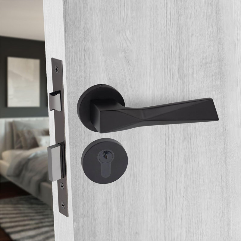  Modern Aura Euro Lock Door Handles in Matt Black Finish with 70mm Key and Barrell