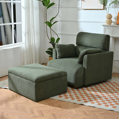 Fauteuil d'appoint surdimensionné avec repose-pieds de rangement, fauteuil d'appoint large pour le salon, fauteuil de détente moderne, fauteuil de lecture rembourré de style Mid-Century