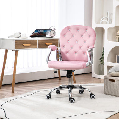 Chaise de bureau en velours rose, siège réglable et pivotant à 360 ° pour un mouvement sans coutures, fauteuil inclinable en velours confortable