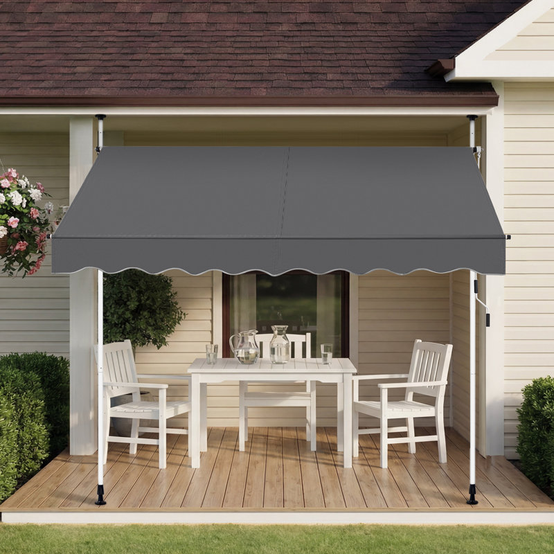 Auvent rétractable manuel pour terrasse de 118 po L, Gris foncé, H 118 po x l 79 po x P 47,2 po