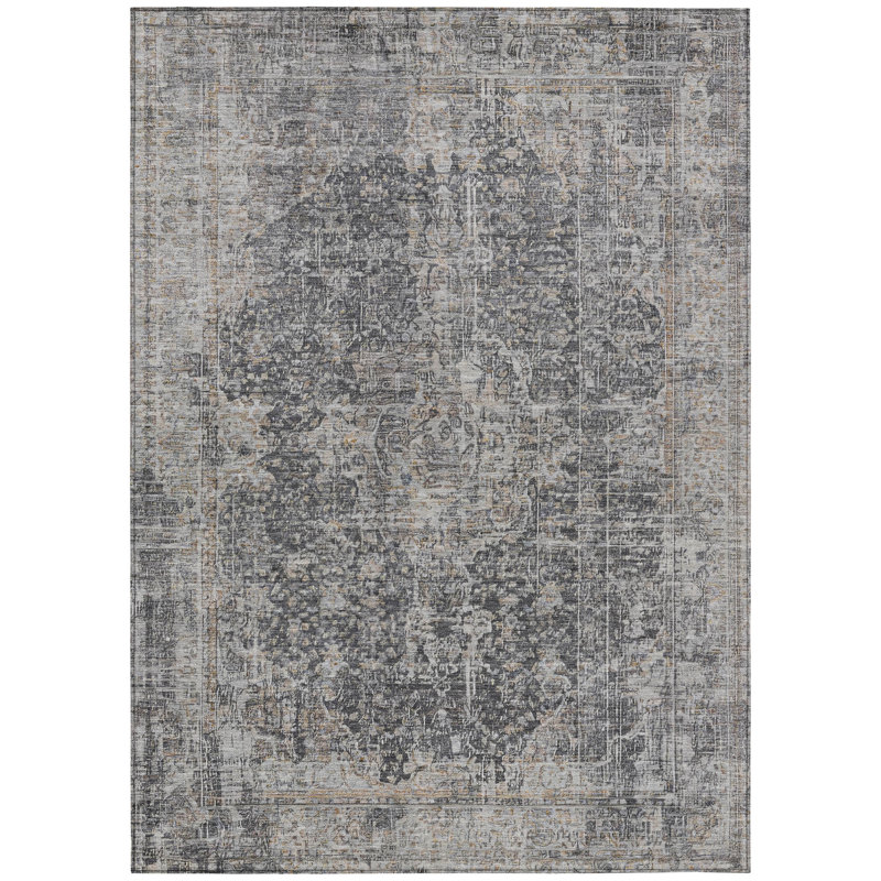 Charcoal Flat Woven Synthetic 10' x 14' Washable Rug