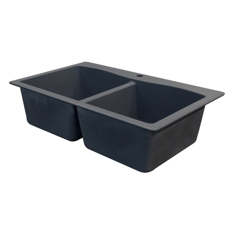 Aversa 33'' L Double Bowl Kitchen Sink, Grey