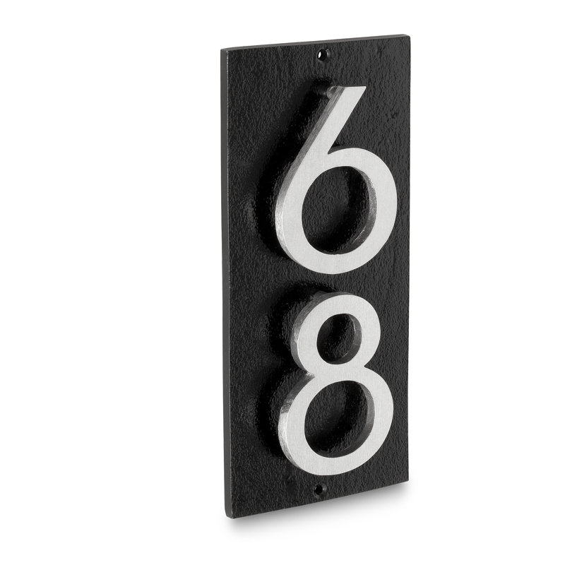 Floating 1-Line Wall Address Plaque, Black, Brushed Aluminum, Yes