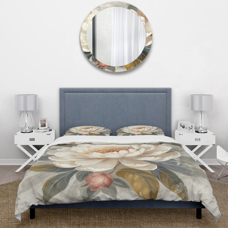 Ensemble de housse de couette en microfibre / polyester blanc et gris Blooms In Motion III Bedding