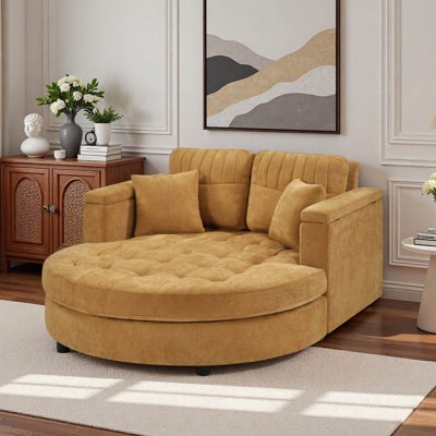 Méridienne courbée surdimensionnée de 54,7 po avec accoudoirs de rangement et 2 coussins décoratifs