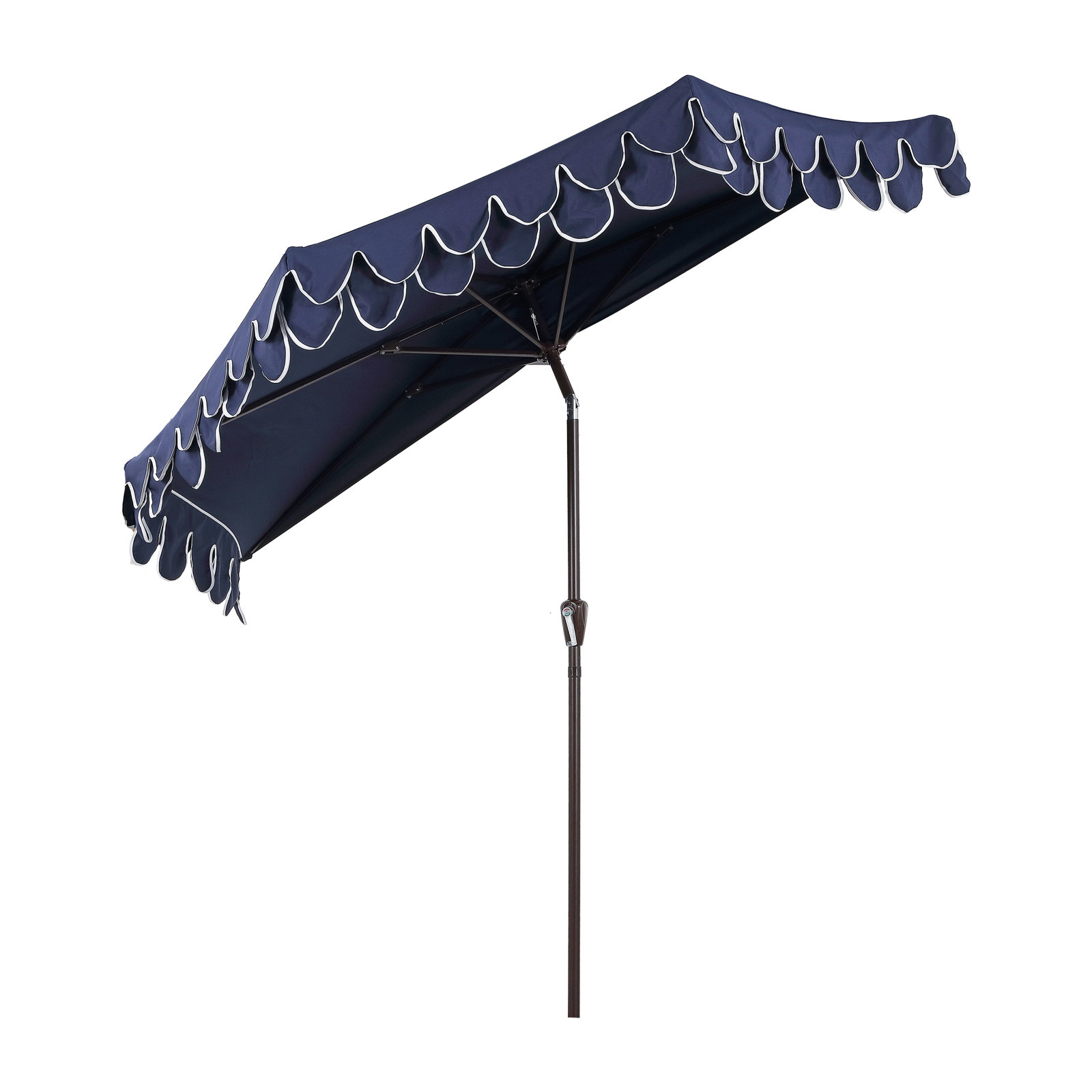 9' Market Umbrella, Navy/White, Dark Brown