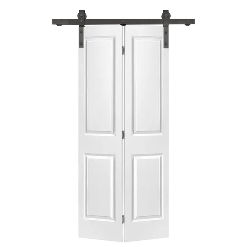 Panelled MDF and Metal Barn Door with Installation Hardware Kit, 24" x 80", Primed White
