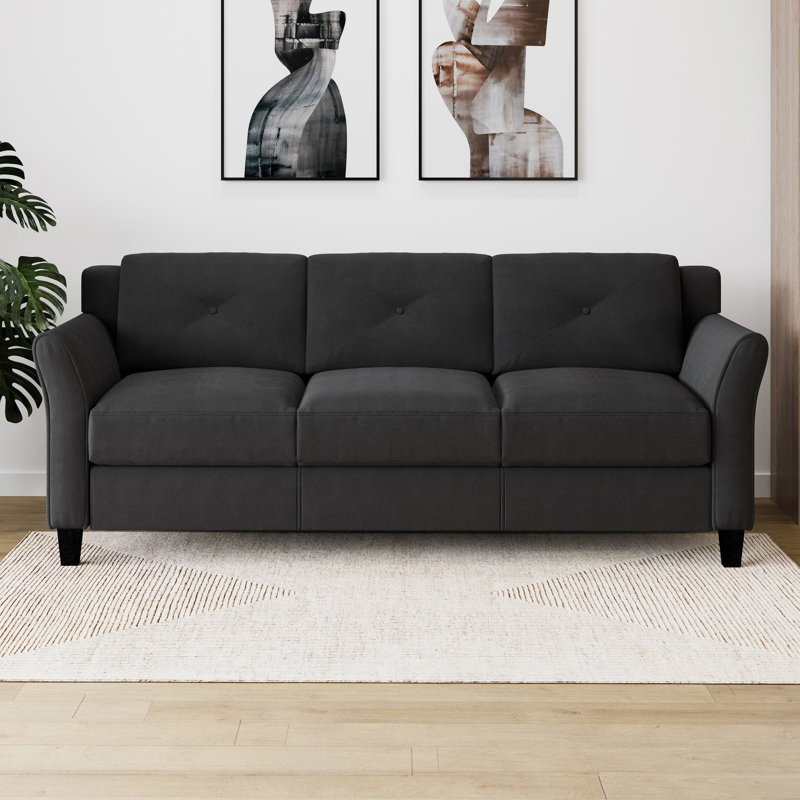 Lourdez Upholstered 56.3'' Loveseat, Black Microfiber, 3, 32.7"H x 78.7"W x 31.5"D